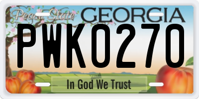 GA license plate PWK0270