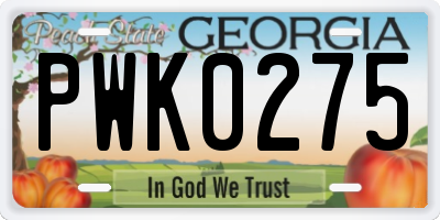 GA license plate PWK0275