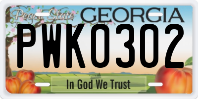 GA license plate PWK0302