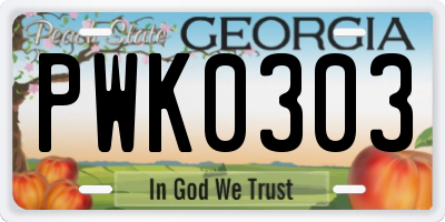 GA license plate PWK0303