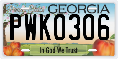 GA license plate PWK0306