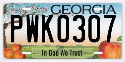 GA license plate PWK0307
