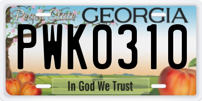 GA license plate PWK0310
