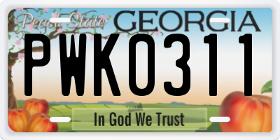 GA license plate PWK0311