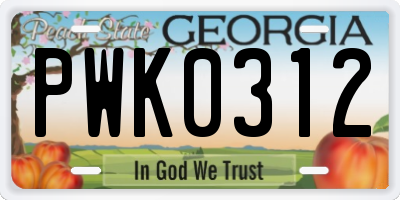 GA license plate PWK0312