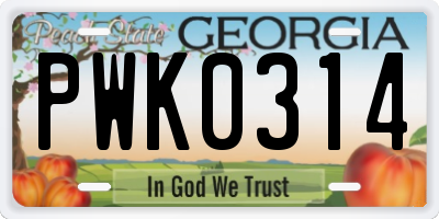 GA license plate PWK0314