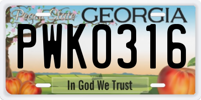 GA license plate PWK0316