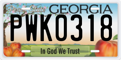 GA license plate PWK0318