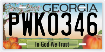 GA license plate PWK0346