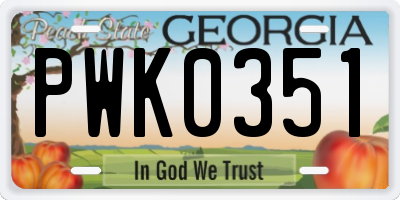 GA license plate PWK0351