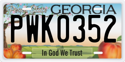 GA license plate PWK0352