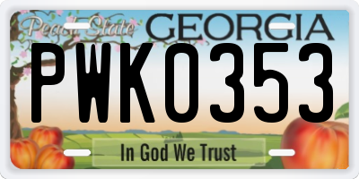 GA license plate PWK0353