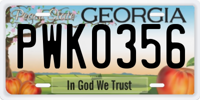 GA license plate PWK0356