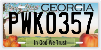 GA license plate PWK0357