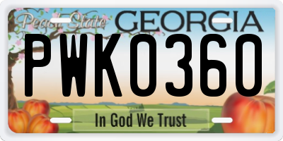 GA license plate PWK0360
