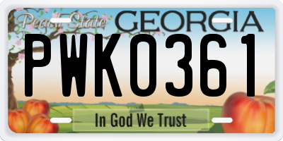 GA license plate PWK0361