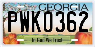 GA license plate PWK0362