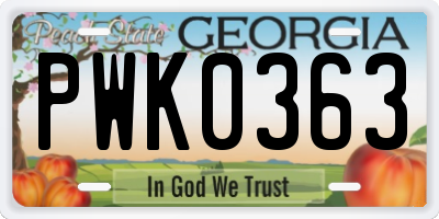 GA license plate PWK0363