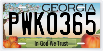 GA license plate PWK0365
