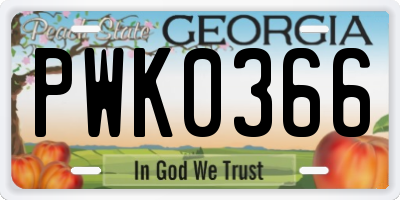GA license plate PWK0366