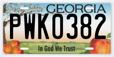 GA license plate PWK0382