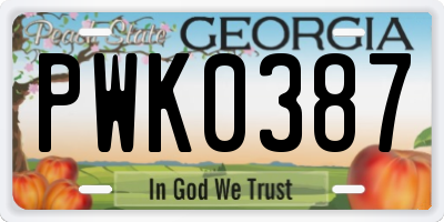 GA license plate PWK0387