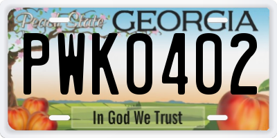 GA license plate PWK0402