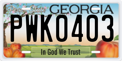 GA license plate PWK0403