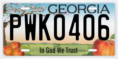GA license plate PWK0406