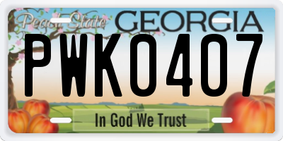 GA license plate PWK0407