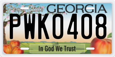 GA license plate PWK0408