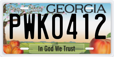 GA license plate PWK0412