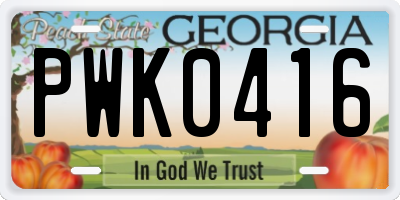GA license plate PWK0416