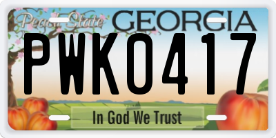 GA license plate PWK0417