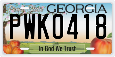 GA license plate PWK0418