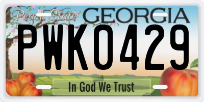 GA license plate PWK0429
