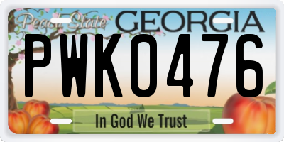 GA license plate PWK0476