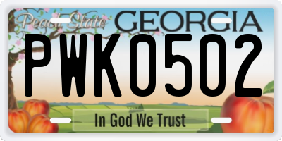 GA license plate PWK0502