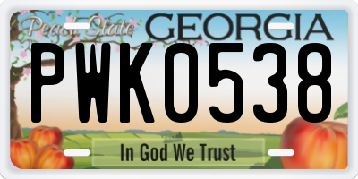 GA license plate PWK0538