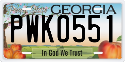 GA license plate PWK0551