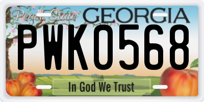 GA license plate PWK0568