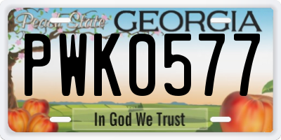 GA license plate PWK0577