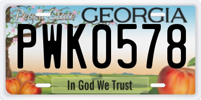 GA license plate PWK0578
