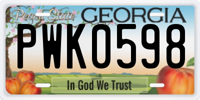 GA license plate PWK0598
