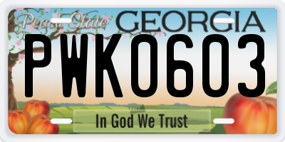 GA license plate PWK0603