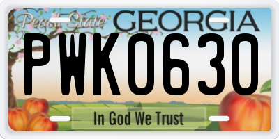 GA license plate PWK0630