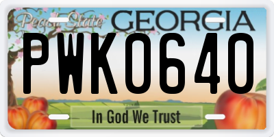 GA license plate PWK0640