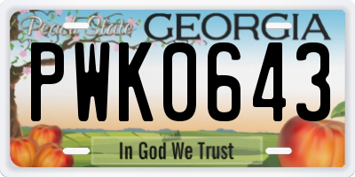 GA license plate PWK0643