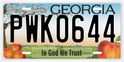 GA license plate PWK0644