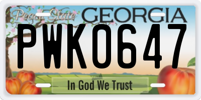 GA license plate PWK0647